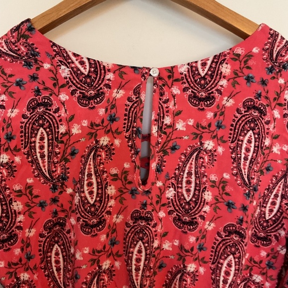 Abercrombie & Fitch Salmon Pink Black Paisley Long Sleeve Romper S Lace Up Y2K - Picture 6 of 12